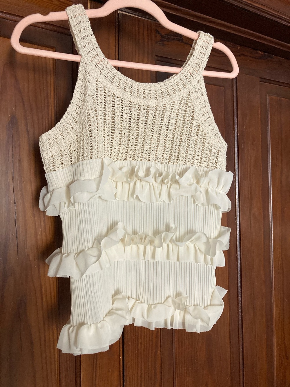 POL Cream Ruffle Knit Chiffon Tank Top Size 1
